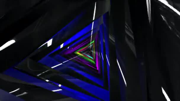 Žhnoucí trojúhelník v tunelu. Hypnotické pozadí 3D animace. — Stock video