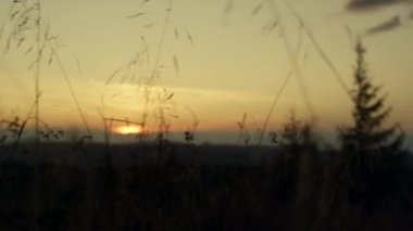 Yaz dağlarında resim gibi gün batımı. Dağların ardında güneş batıyor