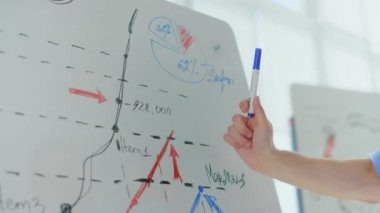 Parmak izi çizelgesi ofisini gösteren bir adam. Grafik tahtası gösteren bilinmeyen adam