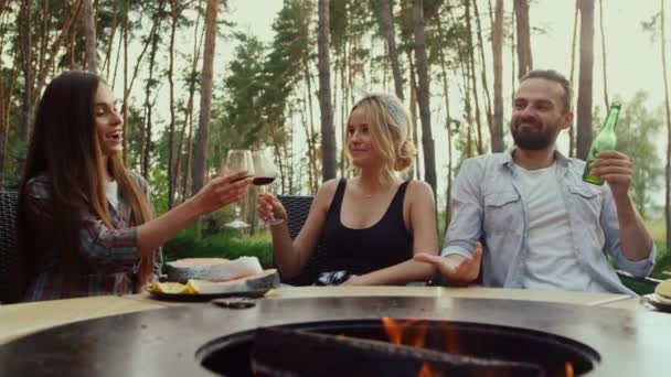 Colleagues having informal communication. Friends drinking alcohol outdoors — Stock Video