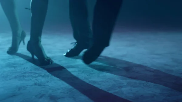 Professional couple legs dancing latin program. Unknown dancers feet performing — Stock Photo, Image