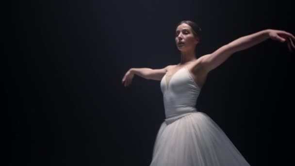 Ballerine sensuelle répétant des pas de ballet. Ballet danseur dansant à l'intérieur. — Video