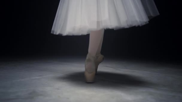 Nogi baletnicy tańczą na palcach. Baleriny stóp robi kroki w butach pointe — Wideo stockowe
