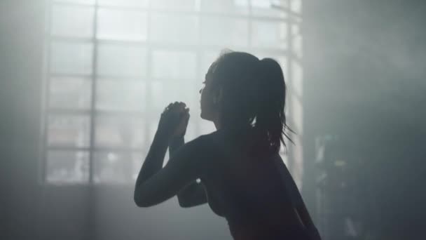 Frau macht Kniebeugen während der Trainingseinheit. Athletin macht Beutetraining — Stockvideo