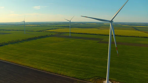 Windgeneratoren auf der grünen Wiese erzeugen Öko-Strom. — Stockfoto