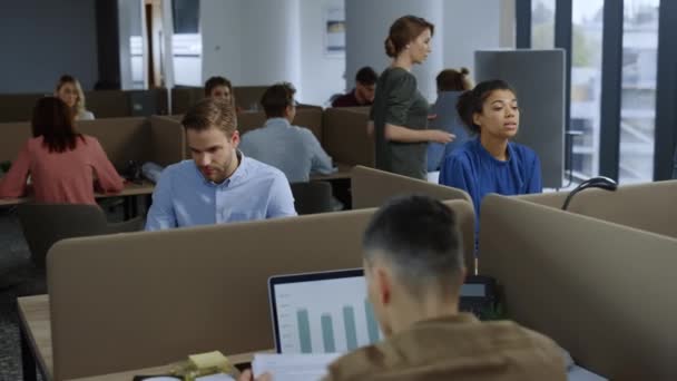 Kollegor som använder bärbara datorer för arbete. Affärsman som arbetar med dokument — Stockvideo