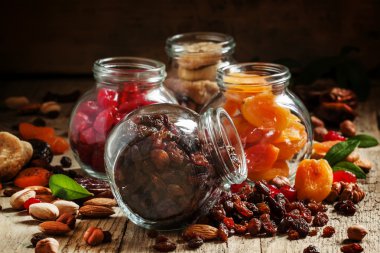 Dry fruits in a glass jars