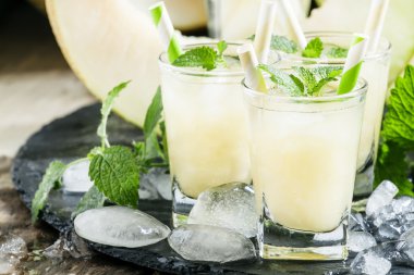 Cool summer juice of melon with ice and mint