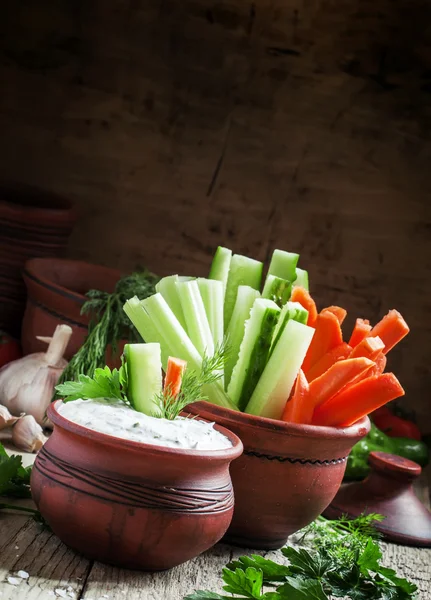 Healthy snacks: celery, cucumber and carrot — Stock Photo, Image