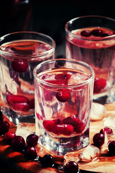 Холодна журавлинна горілка зі свіжими ягодами в окулярах — стокове фото