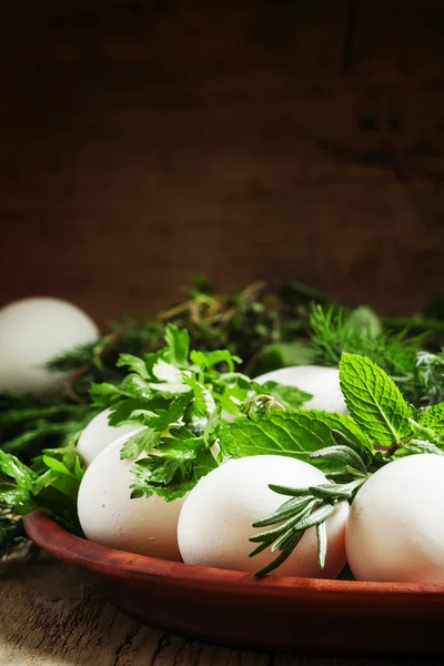 Easter eggs with a pattern of herbs — Stok fotoğraf