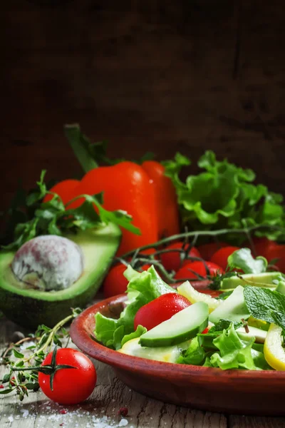 Salad on a clay plate — Stockfoto
