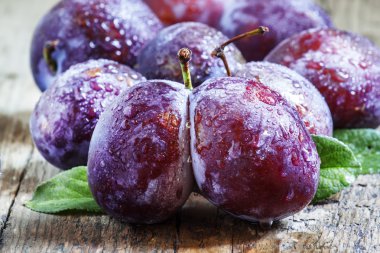 Su damlaları ile büyük mor Erik 