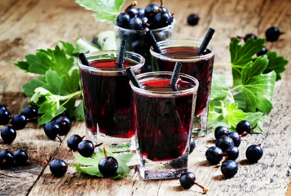Zimna wódka sok z czarnej porzeczki i świeże jagody — Zdjęcie stockowe