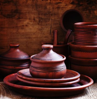 Etnik Çömlekçilik, vintage ahşap arka plan