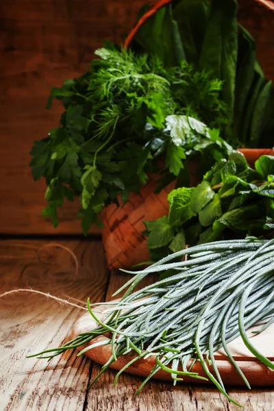 Groene uien met druppels dauw — Stockfoto