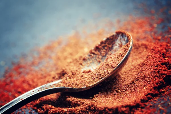 Ground sweet red paprika in a spoon — Stock Photo, Image