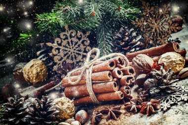Tarçın bir Noel kompozisyon içinde demet 
