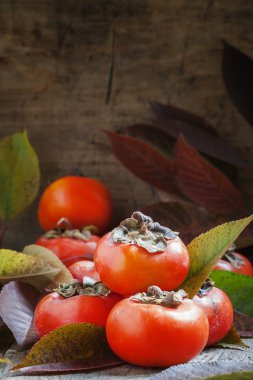 Hurma yaprakları eski ahşap tablo ile 