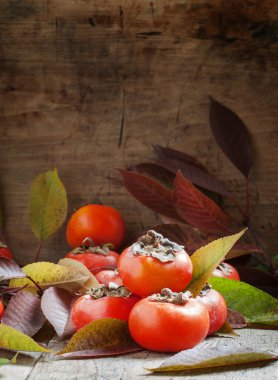 Hurma yaprakları eski ahşap tablo ile 
