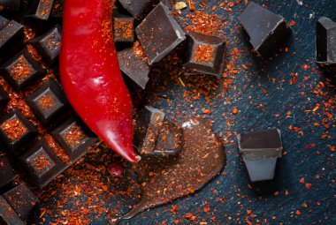 Koyu çikolata, kırmızı biber biber, Kuru biber  