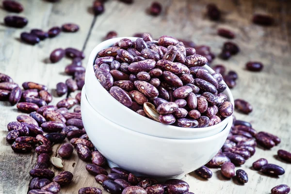 白磁ボウルに紫がかった茶色の乾燥豆 — ストック写真