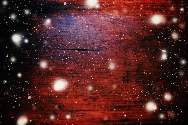 Wooden background, painted with the falling snow — Zdjęcie stockowe