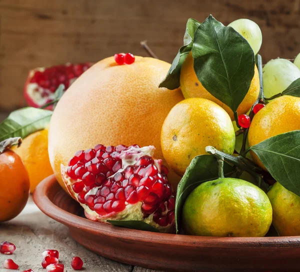 Clay dish with winter fruits — 图库照片