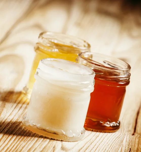 Three types of sweet honey — Stock fotografie