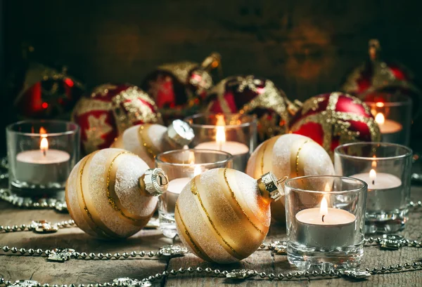 Christmas or New Year red and golden balls — Stock Photo, Image