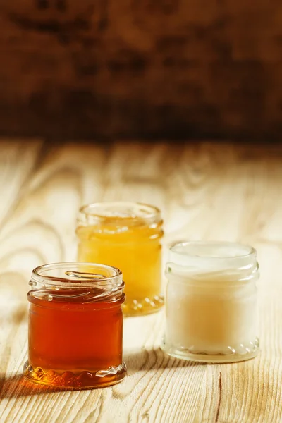 Three types of sweet honey — Stok fotoğraf