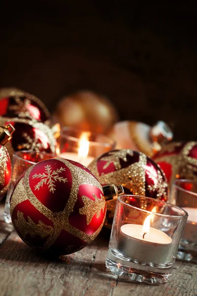 Christmas or New Year red and golden balls — Stock Photo, Image