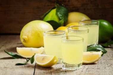 Traditional homemade lemon liqueur limoncello 