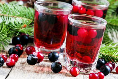 Kış içkiyle kızılcık, cowberries ve siyah chokeberries