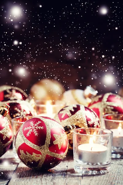 Christmas or New Year red and golden balls — Stock Photo, Image