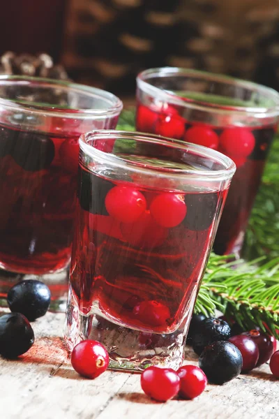 Kış içkiyle kızılcık, cowberries ve siyah chokeberries