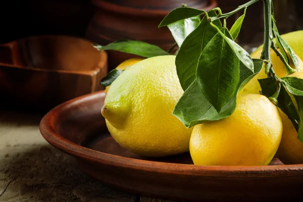 Limones frescos con hojas — Foto de Stock