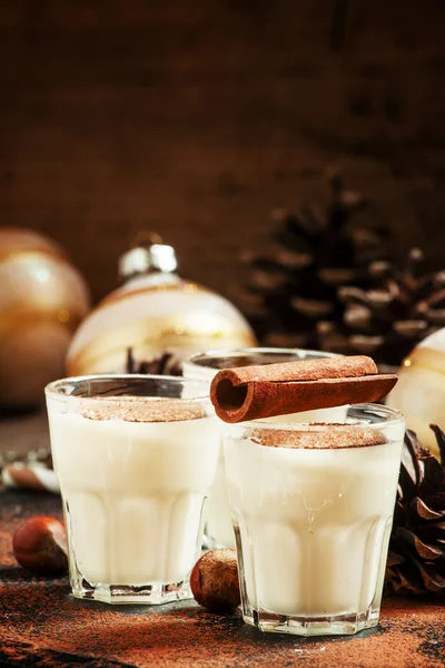 Eierlikör mit Milch, Zimt, geriebener Muskatnuss — Stockfoto