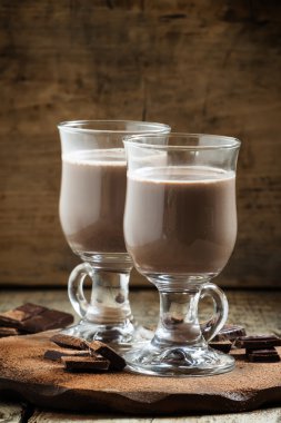 Hot winter drink cocoa in glasses  