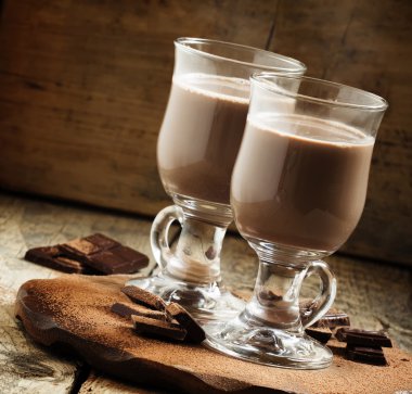 Hot winter drink cocoa in glasses  