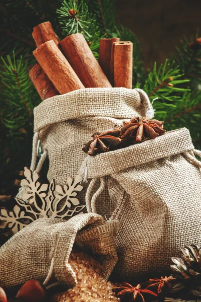 Especiarias de Natal em sacos — Fotografia de Stock