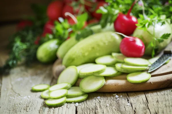 Fette rotonde di zucchine e ravanello fresco — Foto Stock