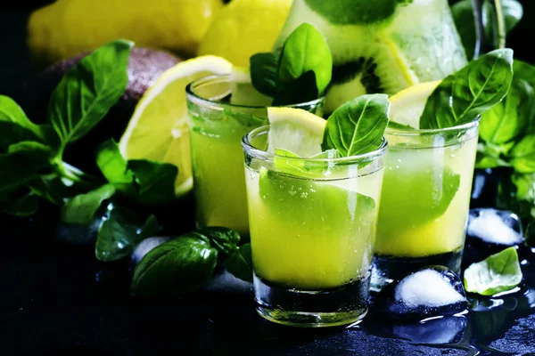 Limonade mit Kiwi, grünem Basilikum, Grapefruitsirup und Eis — Stockfoto