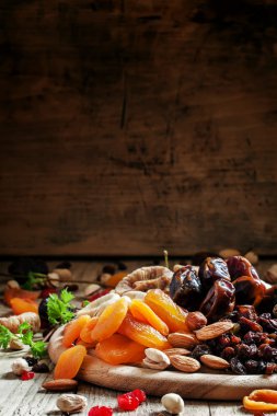 Dried apricots, dates, raisins and various nuts
