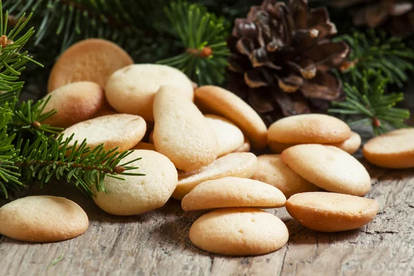 Natale rotondo pan di zenzero biscotti, coni e rami di abete rosso — Foto Stock