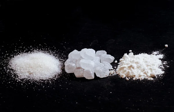 Ζάχαρη, καραμέλα ζάχαρη, λευκή ζάχαρη σε σκόνη — Φωτογραφία Αρχείου