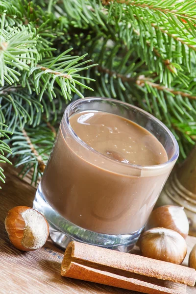 Horká čokoláda se skořicí a ořechy — Stock fotografie
