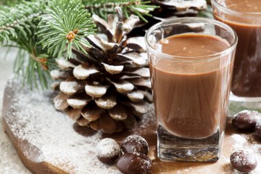 Çikolata meşrubatını, şeker, çam iğneleri ve koniler