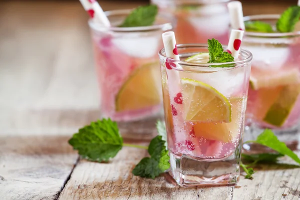 Pink cocktail with lime and mint — Stock Photo, Image