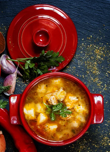 Soup with meat, potatoes and vegetables — Stock Image Soup with meat, potatoes and vegetables Royalty Free Stock Images